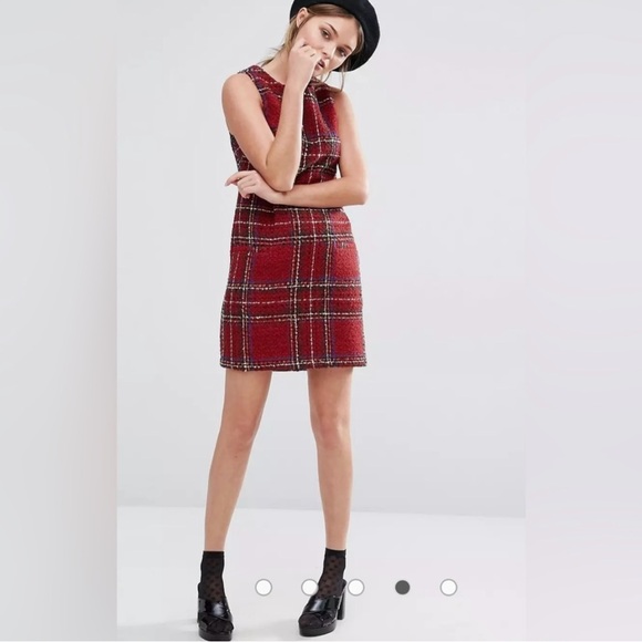 New Look Dresses & Skirts - New Look Womens Sleeveless Shift Dress 8 Red Plaid Wool Blend Indie Academia